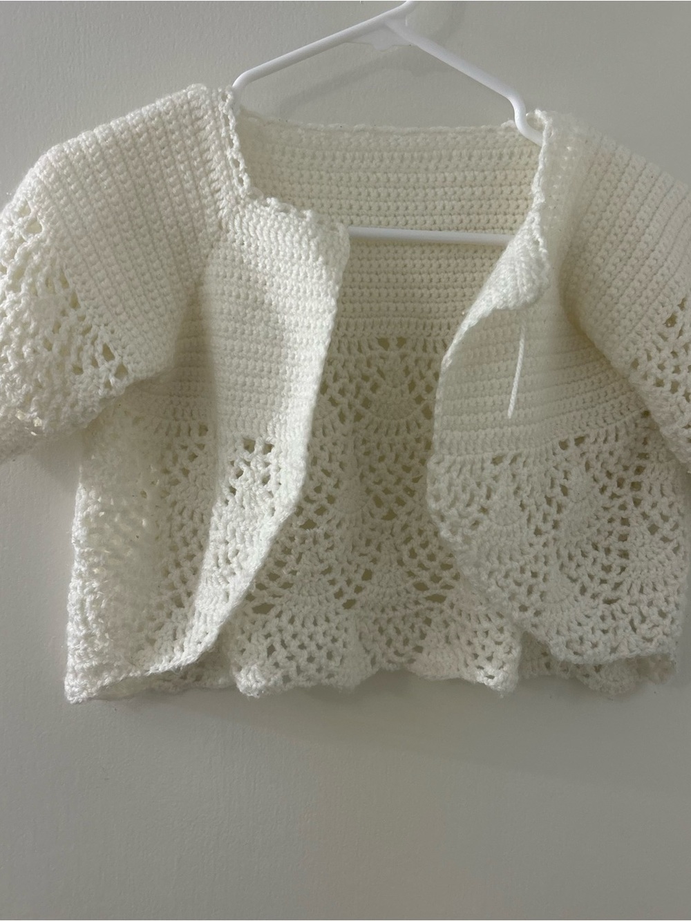 Kids Cream Crochet Open-Front Sweater